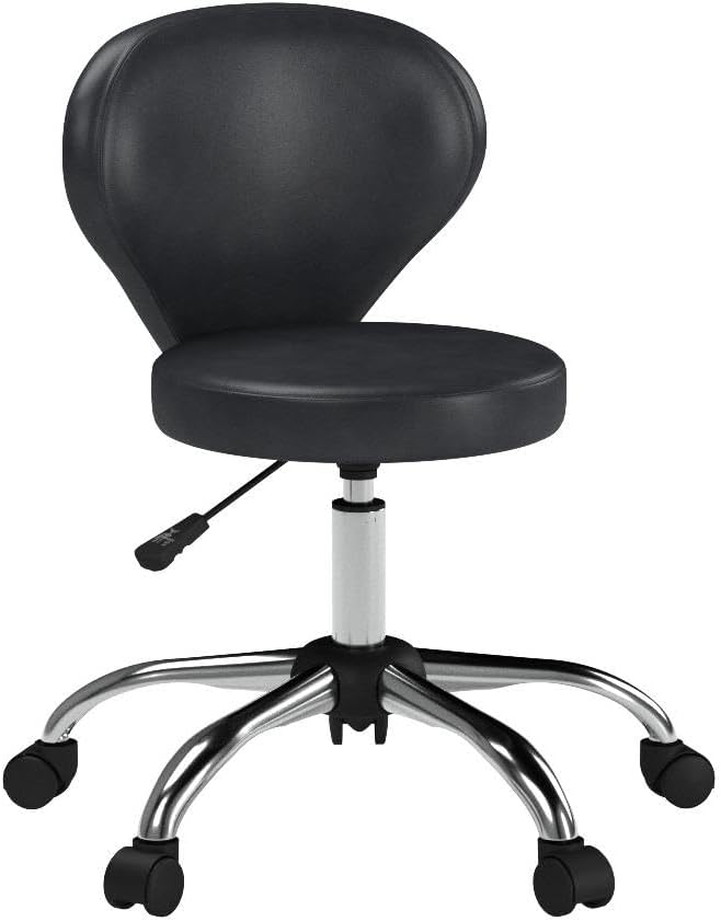 KLASIKA Set of 2 PVC Faux Leather Rolling Swivel Salon Stool Chair with Wheel Back Lumbar Support Seat Height 22 in Diameter 15 Inch Adjustable Hydraulic Chair for Beauty Barber Manicure Lash 2 Pack