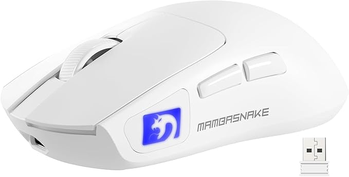 ATTACK SHARK × MAMBASNAKE M4 Wireless Gaming Mouse, 24000 Adjustable DPI PAW3311 Optical Sensor, Programmed Buttons, 52g Lightweight Ergonomic Computer Mice 2.4G/BT/USB-C for PC/Mac-White