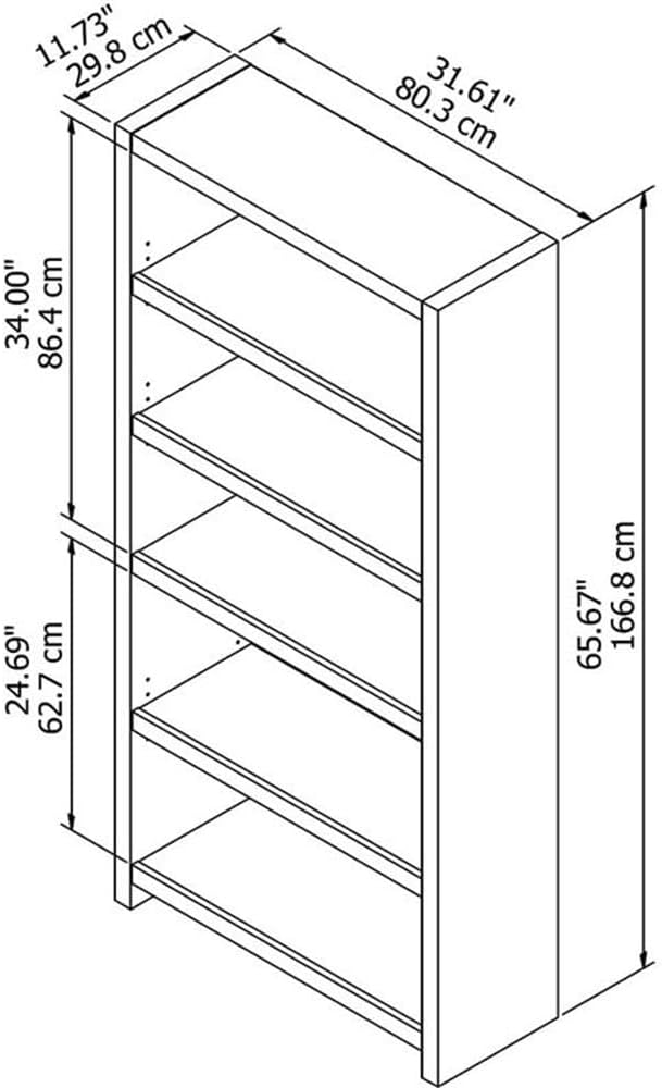 BBF Bush Business Furniture Echo 2 Piece L Shaped Desk and 5 Shelf Bookcase Set in Pure White