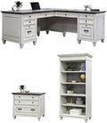 BOWERY HILL Set of 3 L-Shaped Office Desk & Open Bookcase & File Cabinet - White