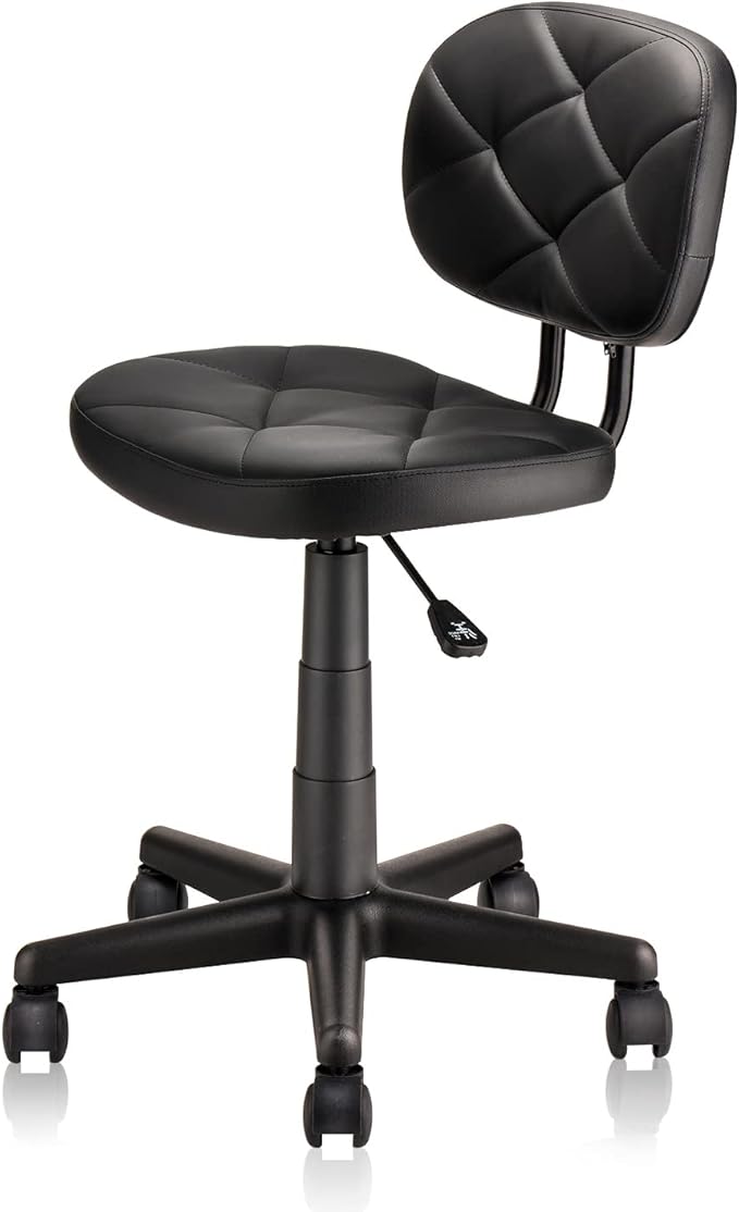 KLASIKA PU Leather Rolling Stool with Back and Wheels, Adjustable Diamond Upholstered Drafting Stool, Multi-Purpose Desk Chair for Home Office Bar Kitchen Shop, Black (1PK)