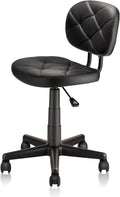 KLASIKA PU Leather Rolling Stool with Back and Wheels, Adjustable Diamond Upholstered Drafting Stool, Multi-Purpose Desk Chair for Home Office Bar Kitchen Shop, Black (1PK)