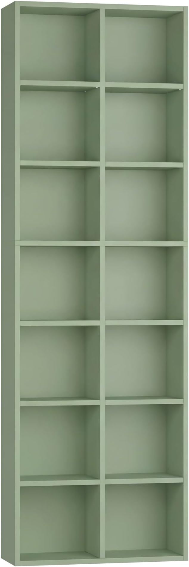 FOTOSOK 71'' Tall Bookshelf with 14 Cubes, 7 Tier Double Wide Bookshelf with 6 Adjustable Shelves, 19.6" Narrow Bookcase DVD/CD Media Storage Shelf, Space Saving Display Shelf Cabinet, Green