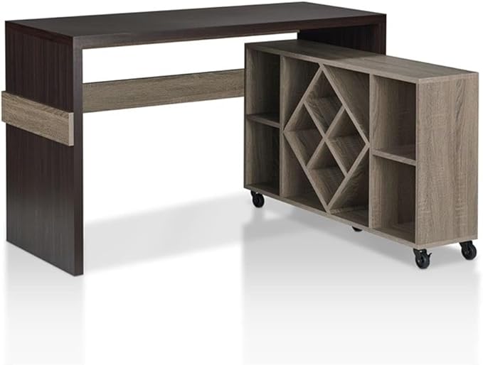 Furniture of America FOA Minshew Solid Wood 2-Piece Convertible Desk with Bookcase Set in Brown