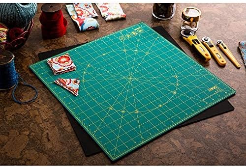 OLFA 17" x 17" Rotating Cutting Mat (RM-17S) - Self Healing 17x17 Inch Square Rotary Mat with Grid for Quilting, Sewing, Fabric, & Crafts, Rotates 360 Degrees, Use with Rotary Cutters (Green)