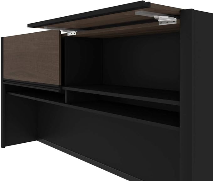 Bestar Connexion 72W L-Shaped Desk with Hutch and Lateral File Cabinet in Antigua & Black
