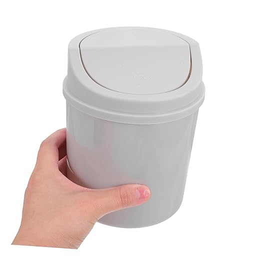 Mini Trash Can with Lid Compact Desktop Waste Bin for Office Bedroom and Kitchen Sleek Design Easy Cleanup Versatile Tiny Garbage Can Gray