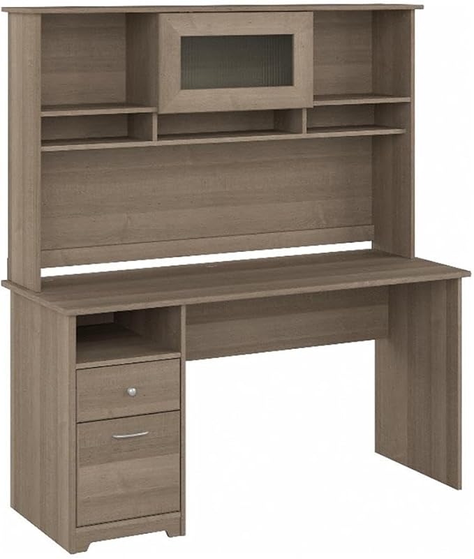 Bush Furniture Cabot 60W Single Pedestal Desk and Hutch, Ash Gray