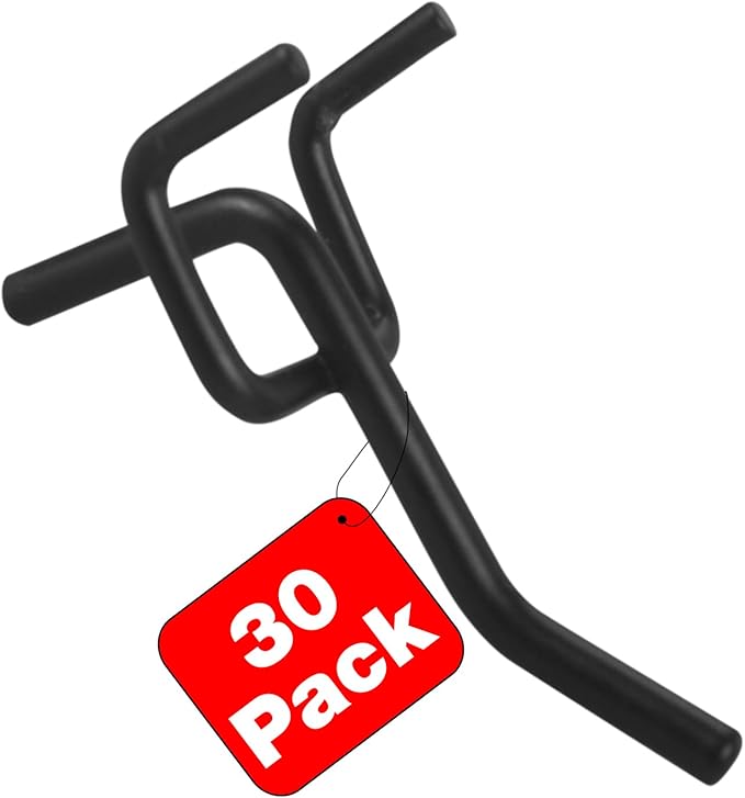 G.CORE Pegboard Hooks Accessories - 30pcs 2inch Metal Peg Board Tool Hangers, Fits 1/8 1/4 Pegs Slots, Pegboard Wall Organizer Shelving Racks, Hanging Display Storage Holders for Garage Craft (Black)