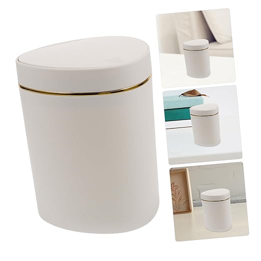 Garneck Slim Desktop Trash Can Push Lid Small Garbage Bin Countertop Waste Container Office Trash Can Portable