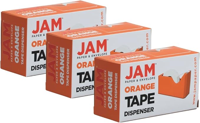 JAM PAPER Colorful Desk Tape Dispensers - Orange - 3/Pack