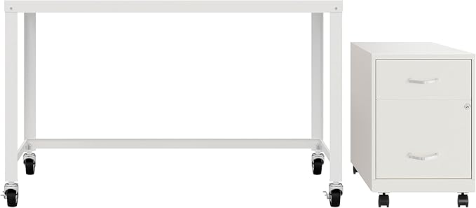 Hirsh Industries Space Solutions Home Office Metal Desk and Storage Set - White