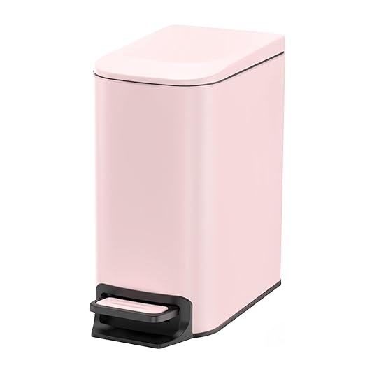 Cesun Slim Step-On Stainless Steel Desk Wastebasket – Pink (1.6 Gal)