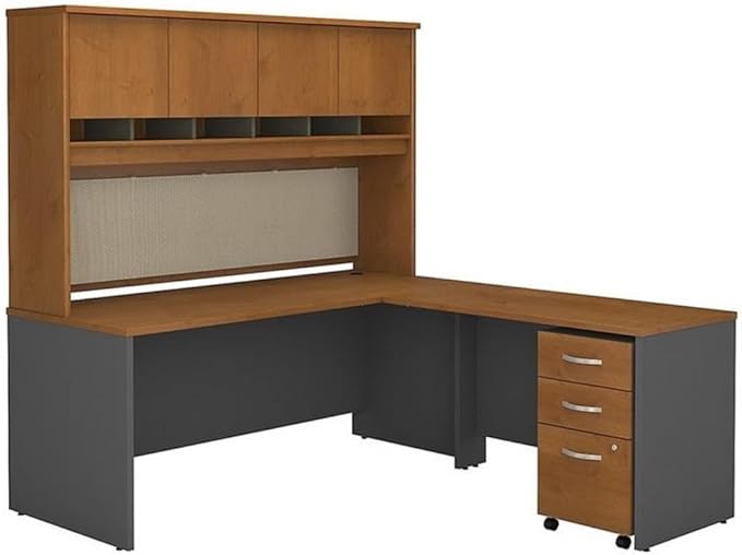 Bush Business Furniture Series C 72W L Shaped Desk with Hutch and Mobile File Cabinet in Natural Cherry