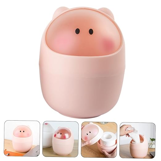 Happyyami Kawaii Countertop Slim Trash Bin Lid for Desktop Cartoon Trash Can Lid Trashcan for Office