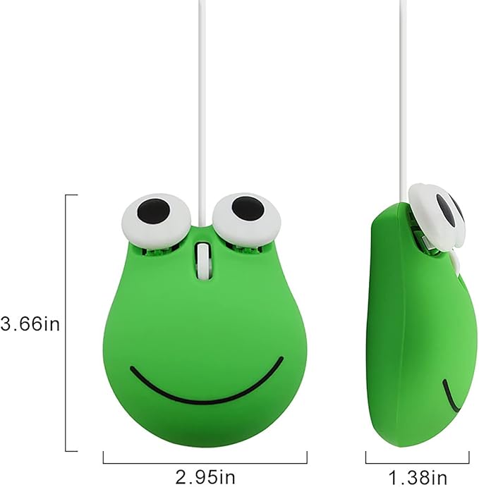 Sokelinn-six Wired Cute Mouse, USB Wired Mause for Kids with Lovely Cartoon Shaped, 1600PDI 3 Buttons Ergonomic Mini Mice for PC Laptop Desktop (Green Frog)