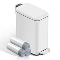 KSSKSS Small Bathroom Trash Can with Lid Soft Close, Step Pedal, 6L / 1.6 Gal Stainless Steel Garbage Bin with Removable Inner Bucket, Slim Wastebasket for Narrow Spaces (White)