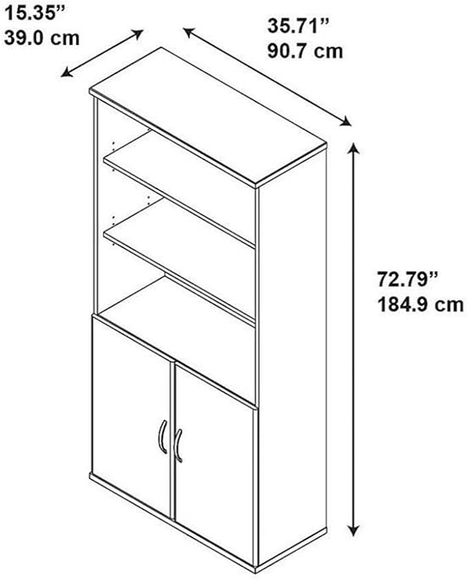 Pemberly Row Set of 2 5-Shelf Bookcase with Doors & L-Shaped Desk with Drawers