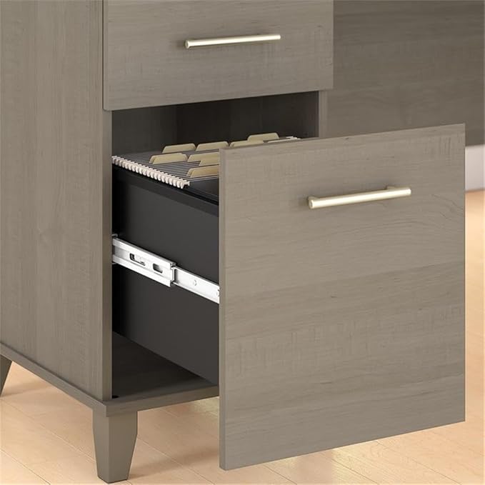 Pemberly Row 72W L Shaped Sit to Stand Desk with Hutch, 3 Position Lift-n-Lock System, 42W Return, Frosted Glass Doors, Adjustable Shelves, File Drawer, Ergonomic Office Desk for Home or Workspace