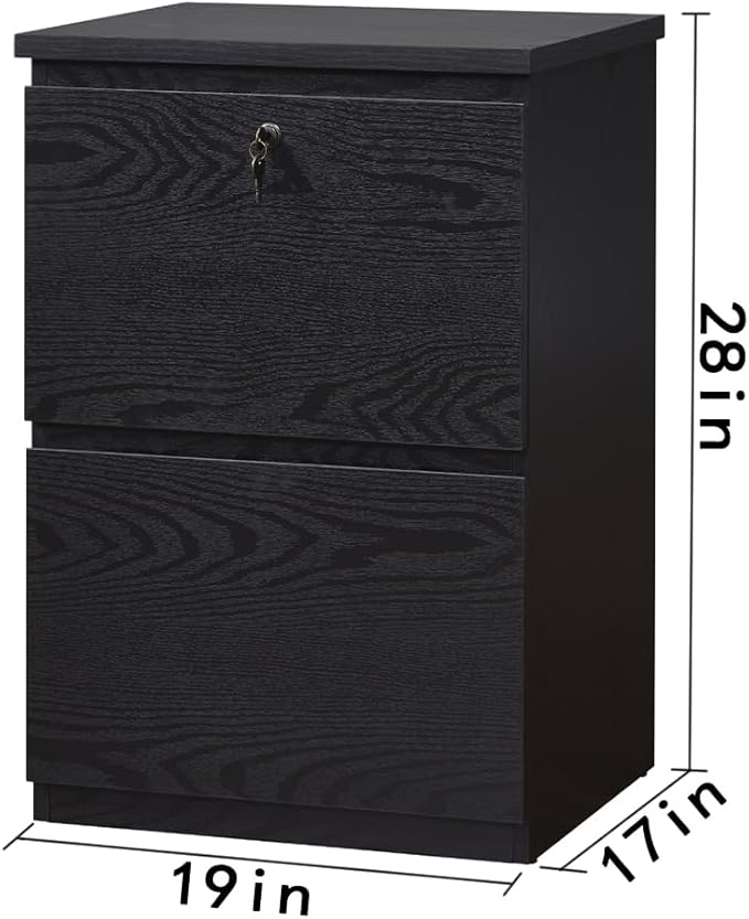 kowo 2 Drawer Wood File Cabinet with Lock, Printer Stand, Vertical Filing Cabinet fits A4, Letter, and Legal Size Documents for Home Office, Black