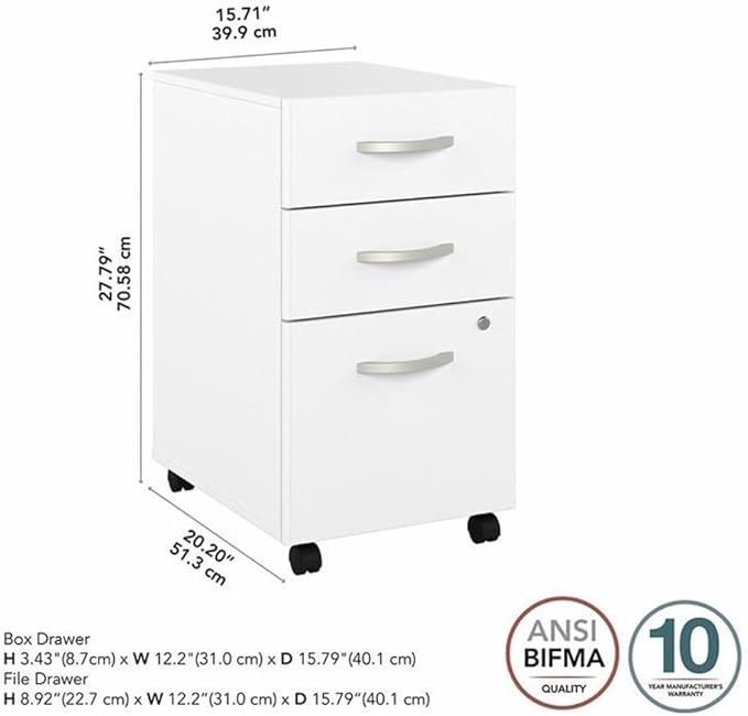 Pemberly Row Set of 2 Mobile File Cabinet & L-Shaped Table Desk in White