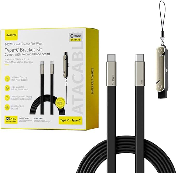 2 in 1 Invisible Holder Charger Cable with Stand,240W Super Fast Charging Cord with Detachable Foldable Stand,USB-C Charge Cable,Compatible with iPhone for Samsung for Gaming Office Car Travel