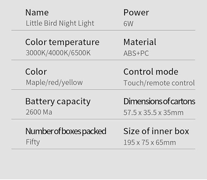 Remote control bird desk lamp in mahogany color, rechargeable small desk lamp with 3 color temperatures, remote control and touch sensor, capable of playing bird calls, built-in battery drive