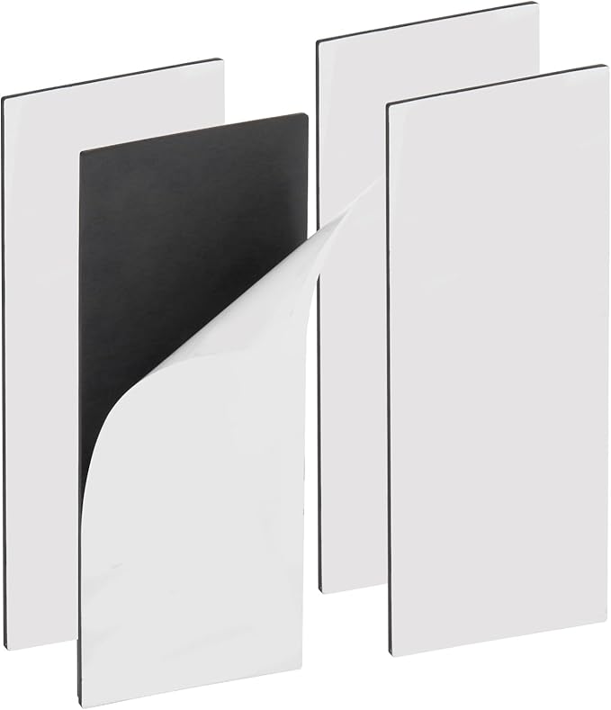Magnetic Strips with 3M Adhesive Backing, Strong Magnetic Tape Flat Rubber Magnet Strip, Sticky Magnet Strips for Most Surfaces, Refrigerator Whiteboard Dry Erase Board (4 pcs, 150 x 60 x 2 mm)
