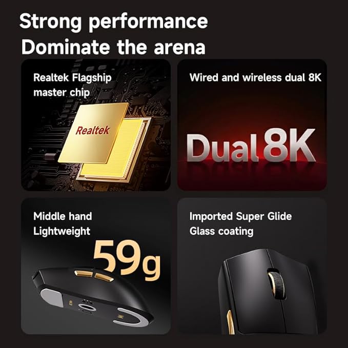 Hyekit MCHOUSE K7 Ultra Wireless Esports Gaming Mouse with Magnetic Charging Dock, PAW3950 Optical Sensor, Dual 8K Polling, 42K DPI, 59g Lightweight, 5 Programmable Buttons, 130 Hr Battery (White)