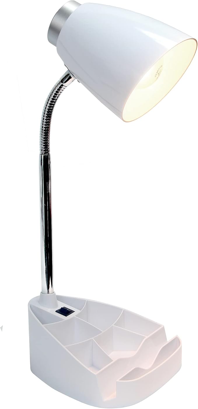 Simple Designs LD1002-WHT Gooseneck Organizer Desk Lamp with iPad Tablet Stand Book Holder, White (Pack of 6)