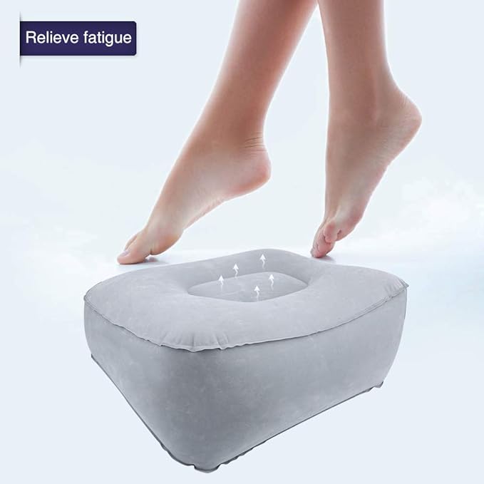 Inflatable Foot Rest Pillow Cushion for Travel Office & Home, Leg up Footrest Home Relax Reduce Deep Vein Thrombosis Risk on Flights, Suitable for Long Flights(Gray)