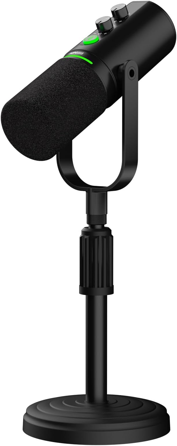 PUPGSIS Recording PC Microphone, Podcast Dynamic Mic with Mute Button, Reverb Effects, Headphones Jack, Desktop Stand, USB-C & XLR Outputs, USB Mic for Gaming, Streaming, Vocal, Voice-Over, Black