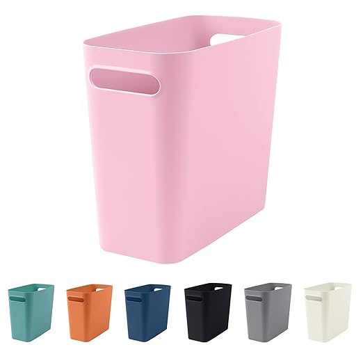 Small Pink Trash Can Wastebasket, Plastic Garbage Can Waste Basket for Narrow Spaces Bathrooms Laundry Room Kitchens Offices Kids Rooms, 1.8 Gallon (Pink)