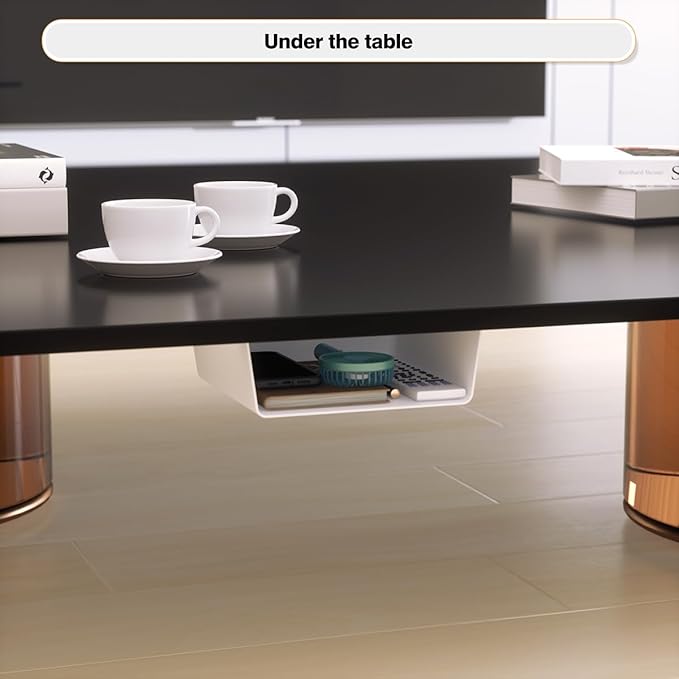 4 Pack Adhesive Under Desk Hanging Shelf Mount Drawer Organizer, Attachable Plastic Under Desk Storage Tray for Standing Desks, Tables, Workstations, Gaming, Cabinet, Increase Storage Space - White