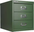 Bisley 3-Drawer Steel MultiDrawer Cabinet - Olive Green, Chrome Pull Handles with Label Holders, Powder-Coated Steel, Removable Drawers, Desktop Storage, Labels Included