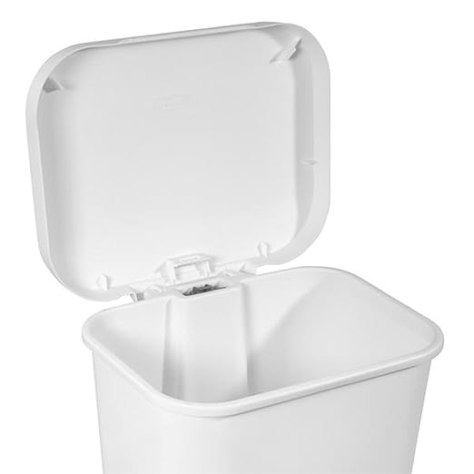 Sterilite 11.9 Gallon Rectangular Step On Kitchen Plastic Indoor Wastebasket with Wide Opening Lid and Comfort Handle for Home, White (4 Pack)