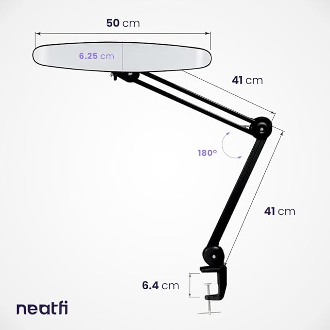 Neatfi XL 2200 Lumens 20W LED Desk Lamp with Clamp – Adjustable Color Temperature | 4-Level Dimmable Light | Home Office, Crafts & Workbench | 20-Inch Wide Head (Black, CCT with Clamp)