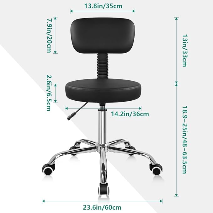 BFTOU Home Office Chair with Backrest Adjustable Drafting Chair Thick Seat Cushion Rolling Stool with Wheels for Shop Salon Bar Kitchen Studio, Black