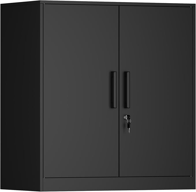IRONFFICE Metal Wall Cabinet,28" H Wall Mounted Storage Cabinets with 2 Doors,Lockable Steel Utility Cabinet for Garage,Workshop,Office (Black)