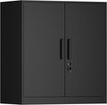 IRONFFICE Metal Wall Cabinet,28" H Wall Mounted Storage Cabinets with 2 Doors,Lockable Steel Utility Cabinet for Garage,Workshop,Office (Black)