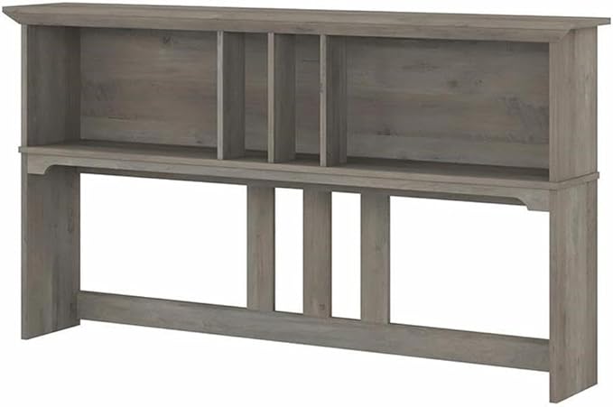 Pemberly Row 60W Hutch for L Shaped Desk, Driftwood Gray Finish, Engineered Wood, Open Cubby Storage, Modern Farmhouse Style Workspace Organizer, Fits Large Monitors or Dual Monitors