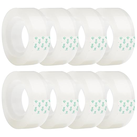 Ykimok 8 Rolls Transparent Clear Tape Refills for Dispenser, Sturdy Tape(Not Easily Tear), 0.7 Inch, 27.3 Yard, Perfect for Office, Home, School