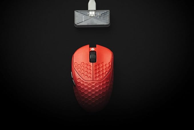 GWolves HTR Lightweight Wireless Fingertip Grip Gaming Mouse,~28Gram,8K-Report,Low Latency,PAW3395 26,000CPI,Nrf52840 CPU,6 Programmable Btns,On-Board Memory,PC/Mac and Laptop (Honeycomb, Red)