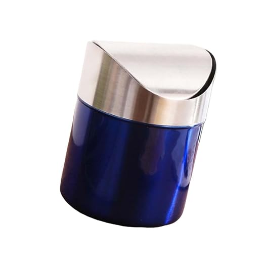 Happyyami Compact Stainless Steel Waste Can for Home Office Bathroom Small Blue Silver Trash Bin Design for Spaces