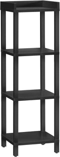 HOOBRO Small Bookcase, Industrial Style Bookshelf for Narrow Spaces, 4-Tier Square Book Shelf Stand, Easy to Install, Wooden Storage Rack Display Shelf, Corner Shelf for Living Room, Black BK08CJ01