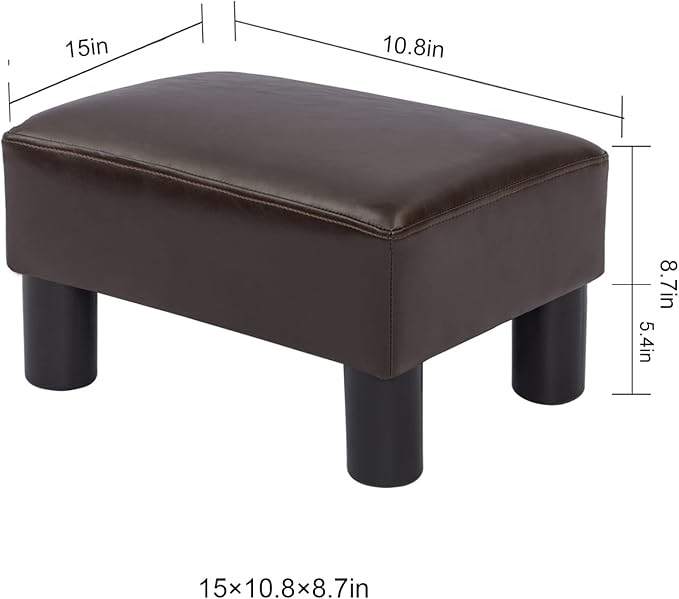 Ottoman Footrest Stool Small Modern Rectangular Seat Chair Footstool (Brown PU Leaher)