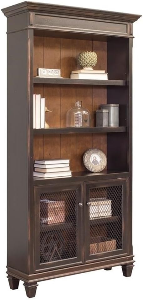 BOWERY HILL Set of 2 Double Pedestal Office Desk & Bookcase with Doors