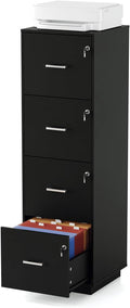 VINGLI 4 Drawer File Cabinet with Lock, Home Office Filing Organizer, for Letter Size File Folder Storage, Wood Tall Vertical Filing Cabinet, Printer Stand, Archivador (Black)