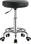 Adjustable Rolling Stool with Wheels - Ergonomic Salon & Tattoo Artist Chair, Office Stool with Comfortable PU Leather Seat,Black
