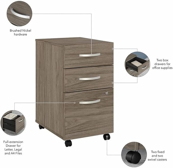 Pemberly Row Office Desk Bundle, 72W Engineered Wood Desk, Modern Hickory Finish, Includes Storage Cabinet with Shelves and 3-Drawer Mobile File Cabinet, Durable Workstation for Home or Office Use